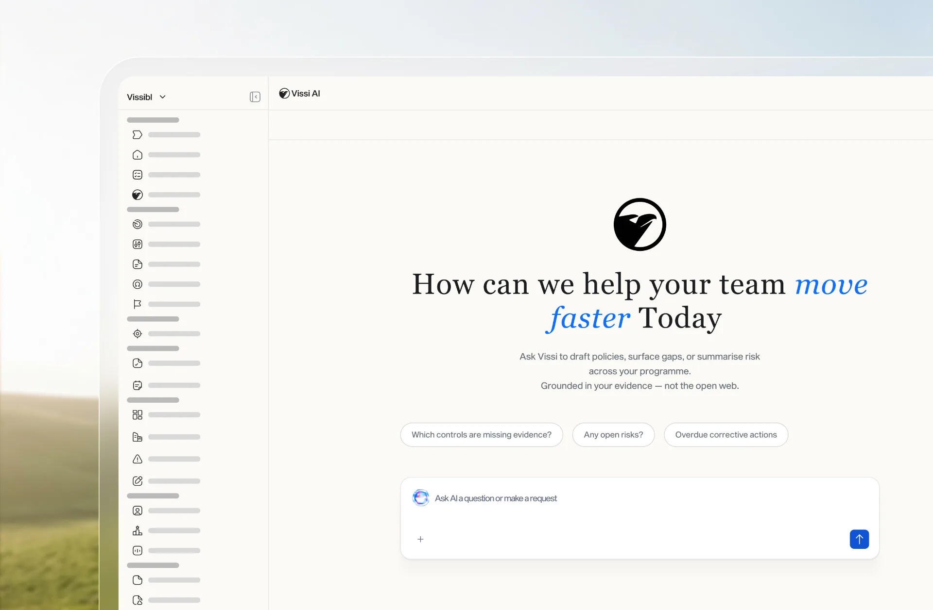Vissibl AI compliance assistant answering a question