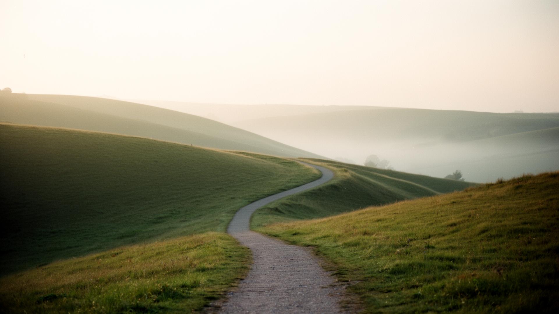 Winding path through rolling hills